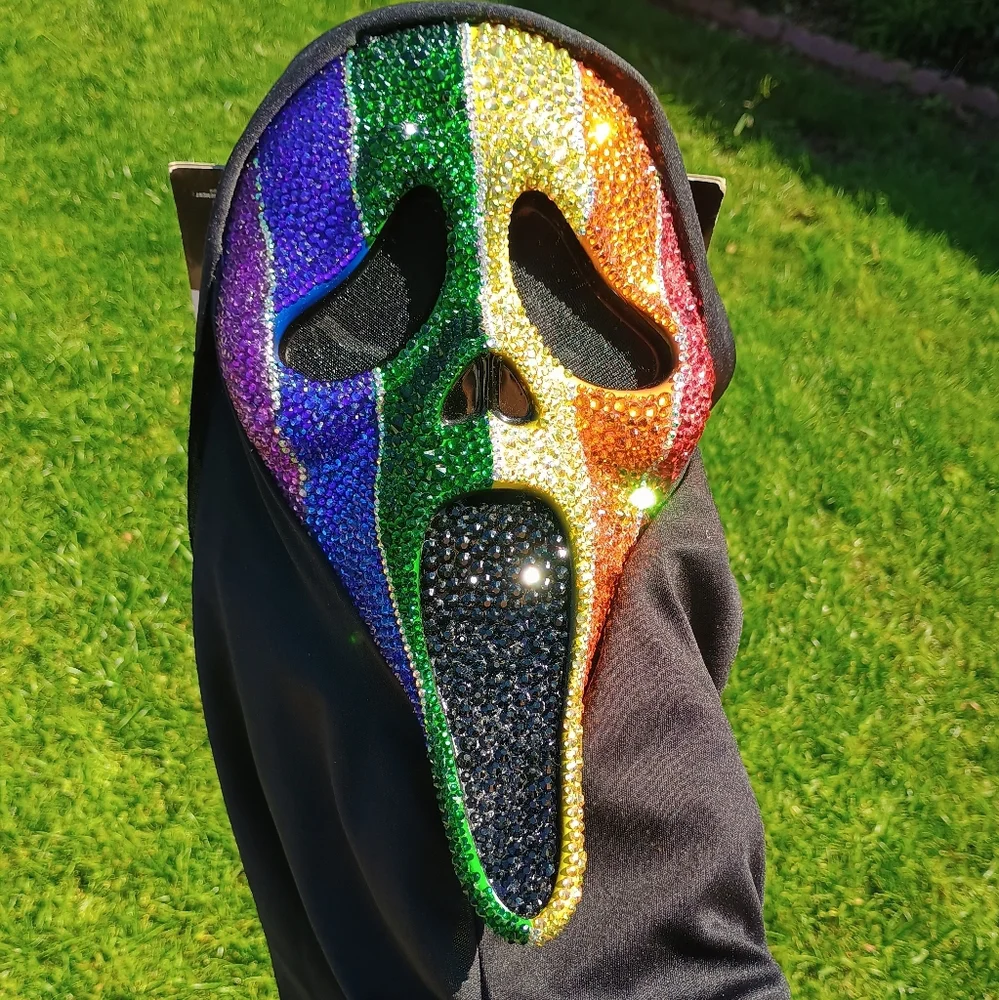 Rainbow Ghost Face Scream Blinged Mask